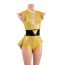 Gold Sparkly Jewel Mini Tux Back Romper with Inset Mesh Keyhole and White Trim - Coquetry Clothing