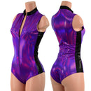 Grape Holo and Black Mystique Sleeveless Stella Romper with Side Panels - Coquetry Clothing