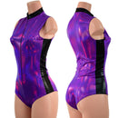 Grape Holo and Black Mystique Sleeveless Stella Romper with Side Panels - Coquetry Clothing