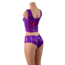 Grape Holographic 3PC Rave Skirt, Shorts & Top Set - Coquetry Clothing