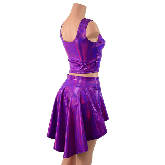 Grape Holographic 3PC Rave Skirt, Shorts & Top Set - Coquetry Clothing