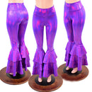 Grape Holographic High Waist Triple Tier Bell Bottom Flares - Coquetry Clothing