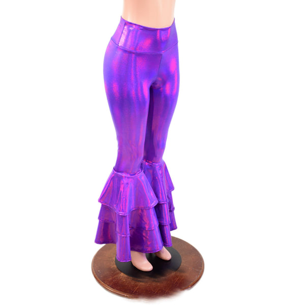 Grape Holographic High Waist Triple Tier Bell Bottom Flares - 4