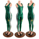 Green and Silver Catsuit with Thigh Bolt - Coquetry Clothing