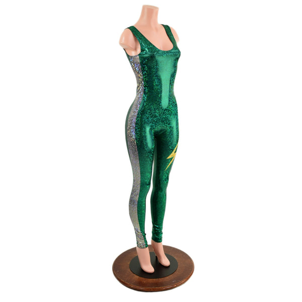 Green and Silver Catsuit with Thigh Bolt - 7