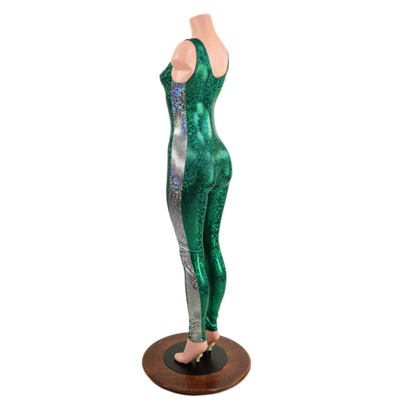 Green and Silver Catsuit with Thigh Bolt - Coquetry Clothing