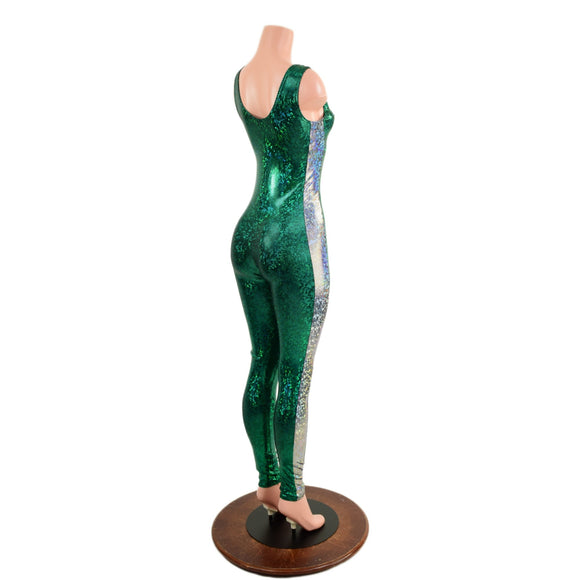 Green and Silver Catsuit with Thigh Bolt - Coquetry Clothing