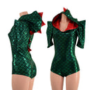 Green Dragon Hoodie Romper with Sharp Shoulder Half Sleeves - Coquetry Clothing