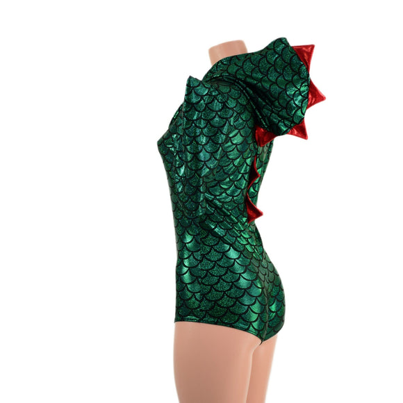 Green Dragon Hoodie Romper with Sharp Shoulder Half Sleeves - Coquetry Clothing