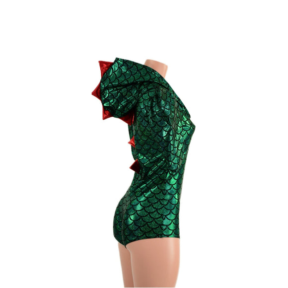 Green Dragon Hoodie Romper with Sharp Shoulder Half Sleeves - Coquetry Clothing
