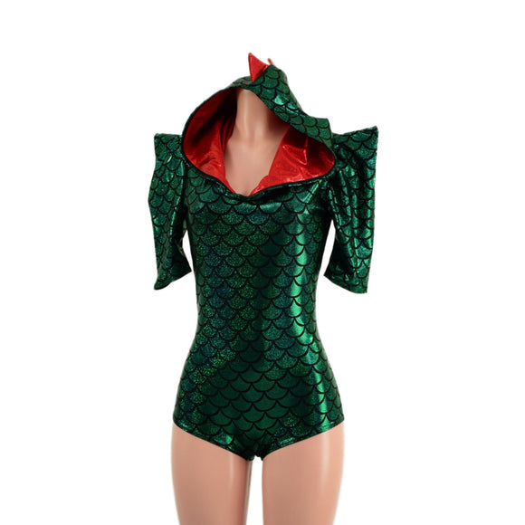 Green Dragon Hoodie Romper with Sharp Shoulder Half Sleeves - Coquetry Clothing