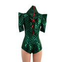 Green Dragon Hoodie Romper with Sharp Shoulder Half Sleeves - 4