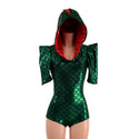 Green Dragon Hoodie Romper with Sharp Shoulder Half Sleeves - 7