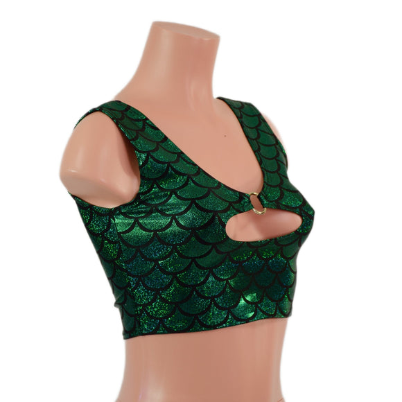 Green Dragon Scale High Or Low Reversible Cutout Oring Mini Crop - Coquetry Clothing