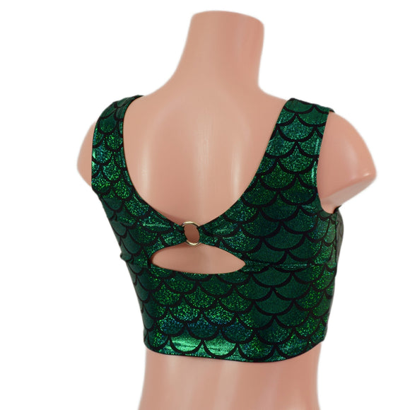 Green Dragon Scale High Or Low Reversible Cutout Oring Mini Crop - Coquetry Clothing
