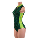 Green Kaleidoscope and Neon Lime Sleeveless Stella Romper with Side Panels - Coquetry Clothing