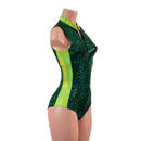 Green Kaleidoscope and Neon Lime Sleeveless Stella Romper with Side Panels - Coquetry Clothing