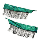 Green Kaleidoscope Arm Warmers with Fingerloops and 6" Black Chainette Fringe - Coquetry Clothing