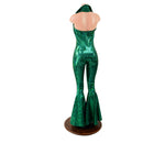 Green Kaleidoscope Bell Bottom Catsuit with PLUNGING Showtime Collar - Coquetry Clothing