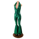 Green Kaleidoscope Bell Bottom Catsuit with PLUNGING Showtime Collar - Coquetry Clothing