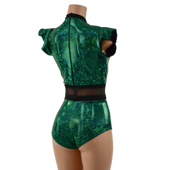 Green Kaleidoscope Keyhole & Mesh Romper - Coquetry Clothing