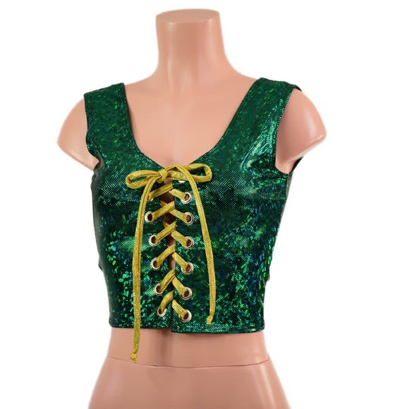Green Kaleidoscope Laceup Crop Tank - Coquetry Clothing
