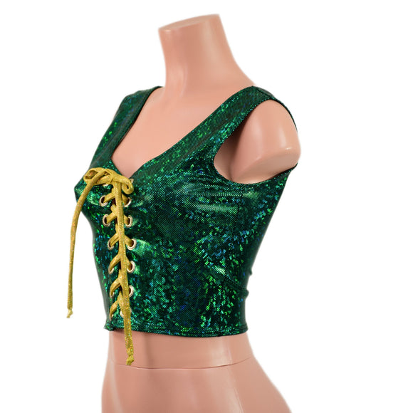 Green Kaleidoscope Laceup Crop Tank - Coquetry Clothing