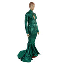 Green Kaleidoscope Long Sleeve Puddle Train Gown with Keyhole - Coquetry Clothing