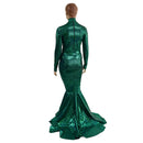 Green Kaleidoscope Long Sleeve Puddle Train Gown with Keyhole - Coquetry Clothing