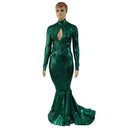 Green Kaleidoscope Long Sleeve Puddle Train Gown with Keyhole - Coquetry Clothing