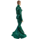 Green Kaleidoscope Long Sleeve Puddle Train Gown with Keyhole - Coquetry Clothing