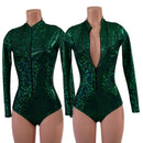 Green Kaleidoscope Stella Romper with Long Sleeves & Siren Cut Leg - Coquetry Clothing