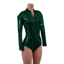 Green Kaleidoscope Stella Romper with Long Sleeves & Siren Cut Leg - Coquetry Clothing