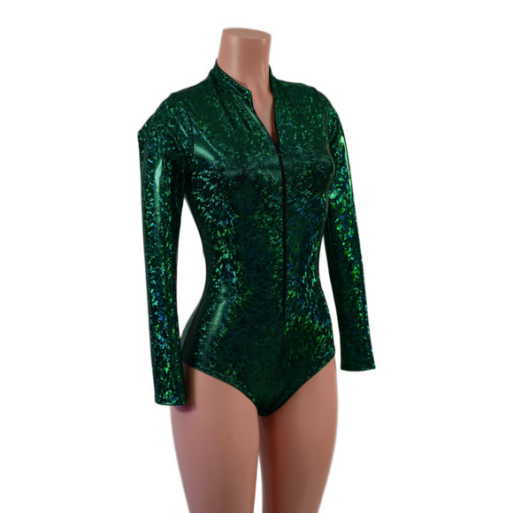 Green Kaleidoscope Stella Romper with Long Sleeves & Siren Cut Leg - Coquetry Clothing