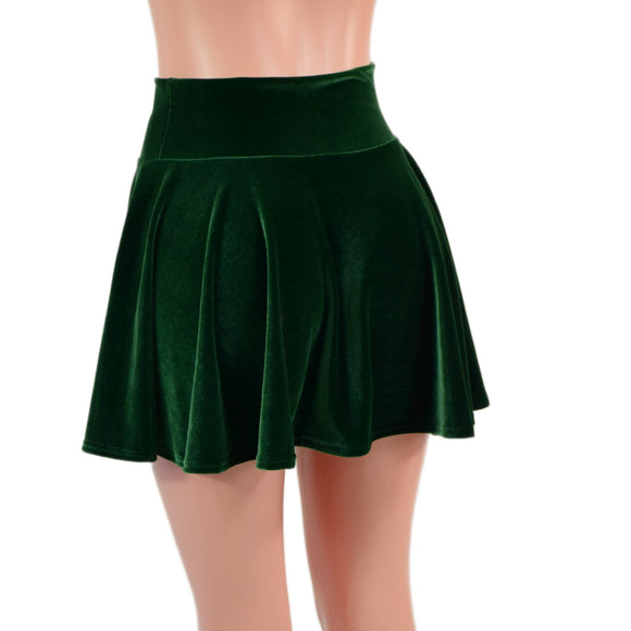 Green Velvet Circle Cut Mini Skirt - Coquetry Clothing