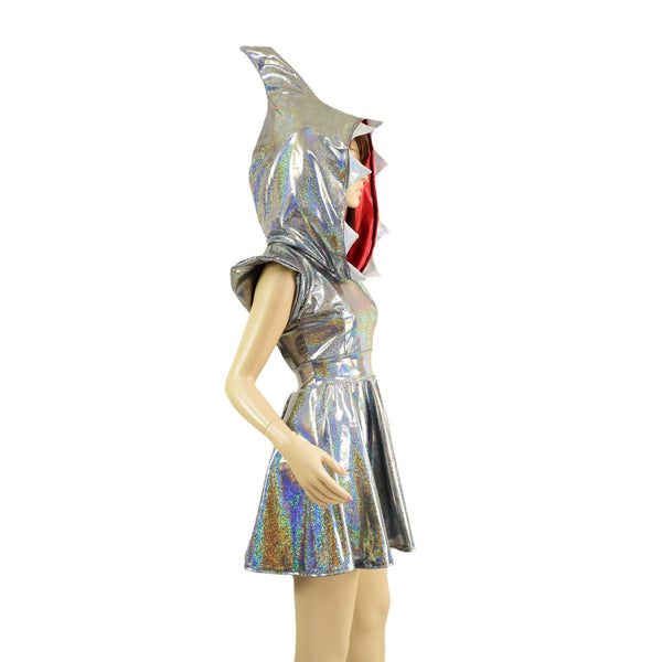 Silver Holographic Sexy Shark Skater Dress - 3