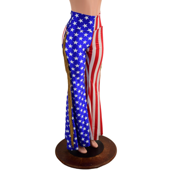 Stars and Stripes Color Split Solar Flares with Back Pockets and Gold Fringe - 3