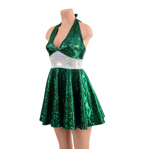 Halter Skater Dress in Green Kaleidoscope - Coquetry Clothing