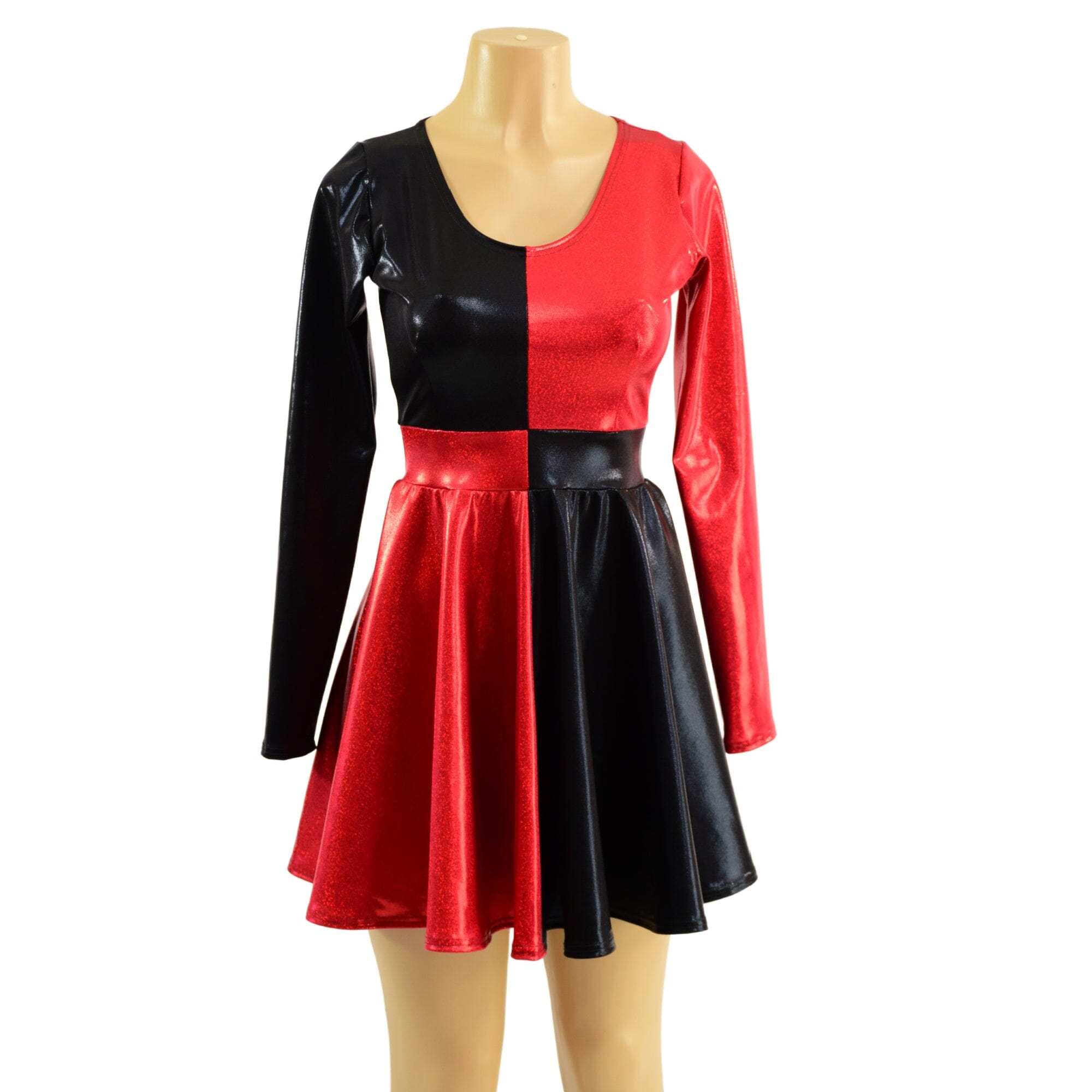 Harlequin Red and Black Long Sleeve Skater Dress