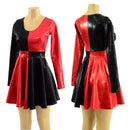 Harlequin Red and Black Long Sleeve Skater Dress - Coquetry Clothing