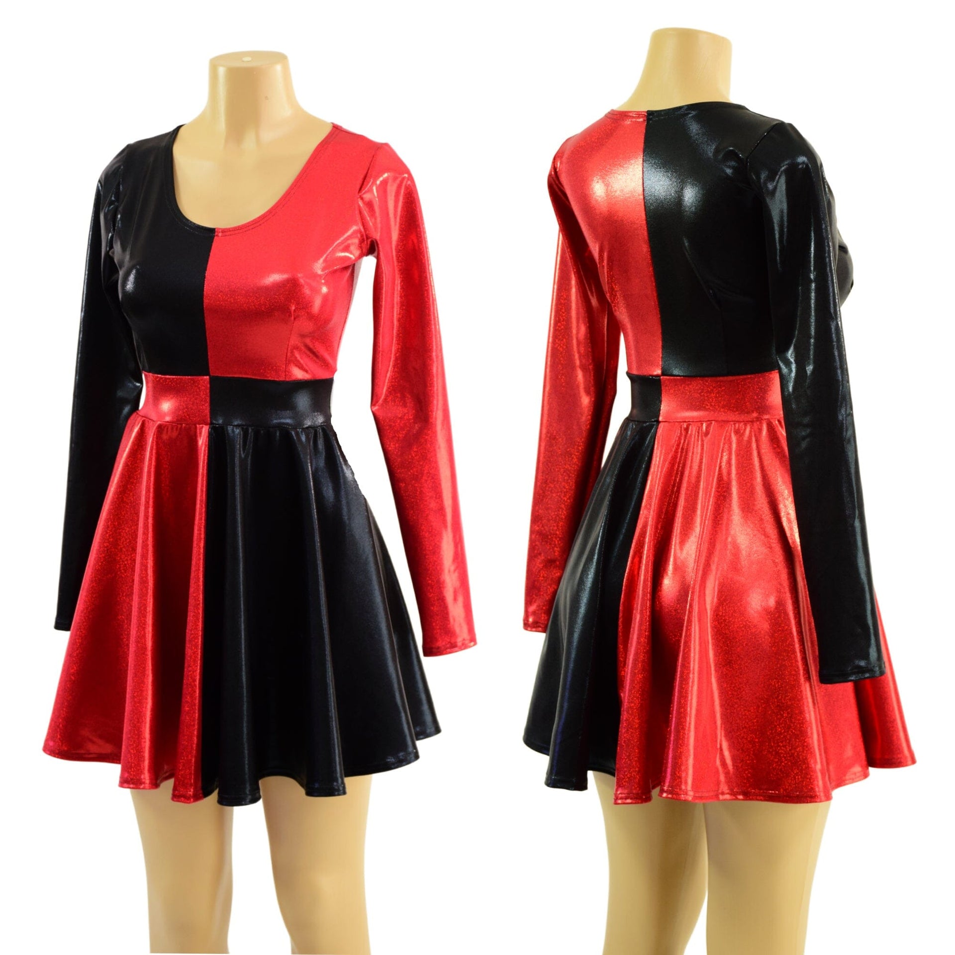 Harlequin Red and Black Long Sleeve Skater Dress