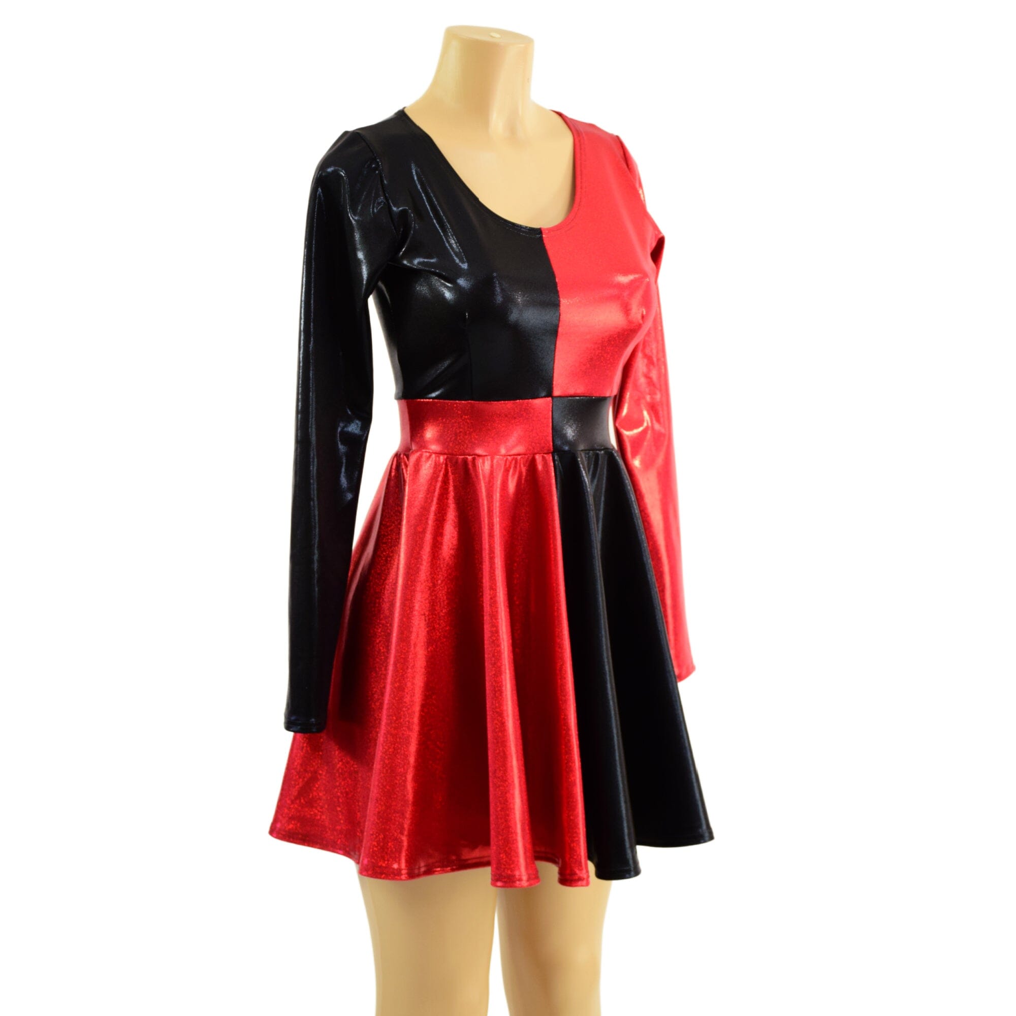 Harlequin Red and Black Long Sleeve Skater Dress - Coquetry Clothing 2XL Harlequin Red and Black Long Sleeve Skater Dress - Coquetry Clothing 2XL
