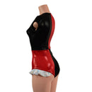 Harlequin Red and Black Romper with Hip Ruffles - Coquetry Clothing