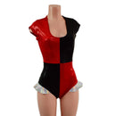 Harlequin Red and Black Romper with Hip Ruffles - Coquetry Clothing