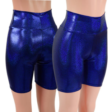 High Waist Bike Shorts in Blue Sparkly Jewel - Coquetry Clothing