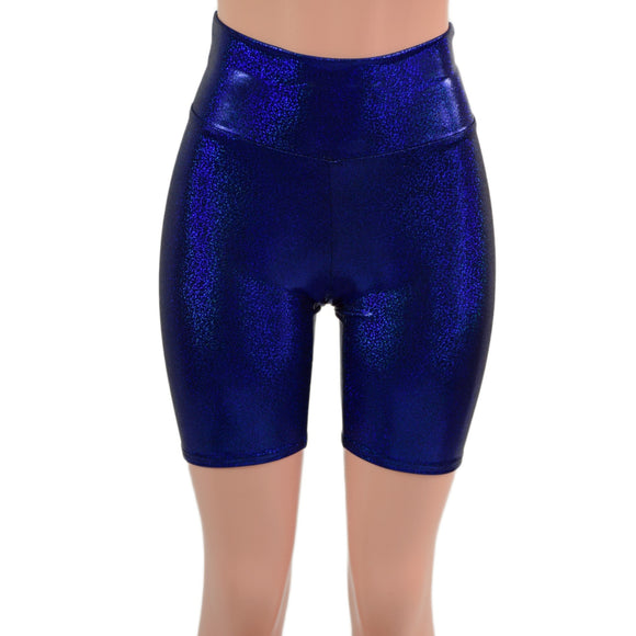 High Waist Bike Shorts in Blue Sparkly Jewel - Coquetry Clothing