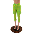 High Waist Capri Leggings in Lime Holographic - Coquetry Clothing