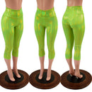 High Waist Capri Leggings in Lime Holographic - Coquetry Clothing