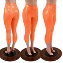 High Waist Capri Leggings in Neon Orange Sparkly Jewel - Coquetry Clothing