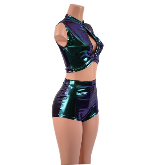 High Waist Pinup Shorts and Keyhole Top Set - Coquetry Clothing